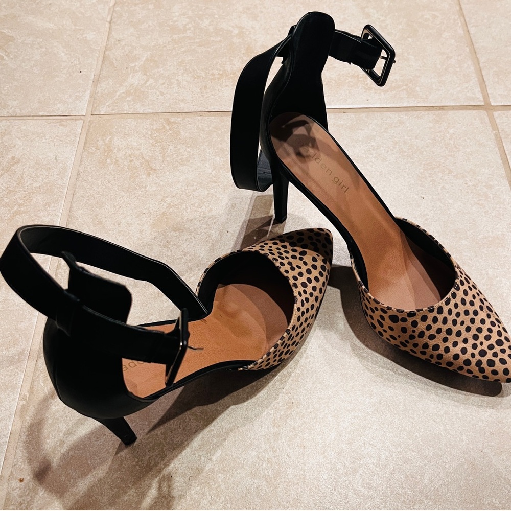 Madden Girl Black and Tan Polka Dot Heels